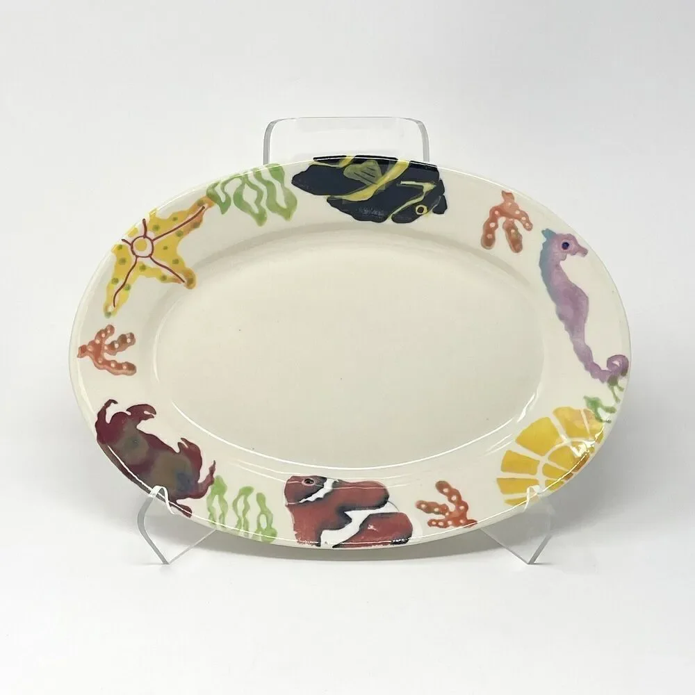 Hartstone Coral Reef Serving Platter 12.5” Pottery Stoneware USA Fish Ocean RARE